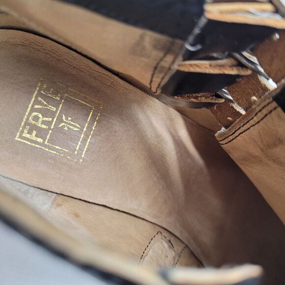 Frye Womens Ray Belted Bootie Ankle Boot Black Distressed Pointed Toe 6.5M - Picture 8 of 10